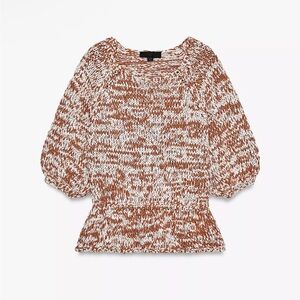 Zara- Combination knit peplum top. Brown and White Knit Sweater